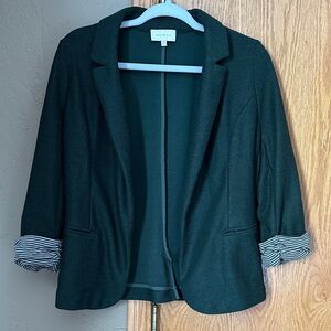 Women's Dark Green Blazer with Striped Cuffs